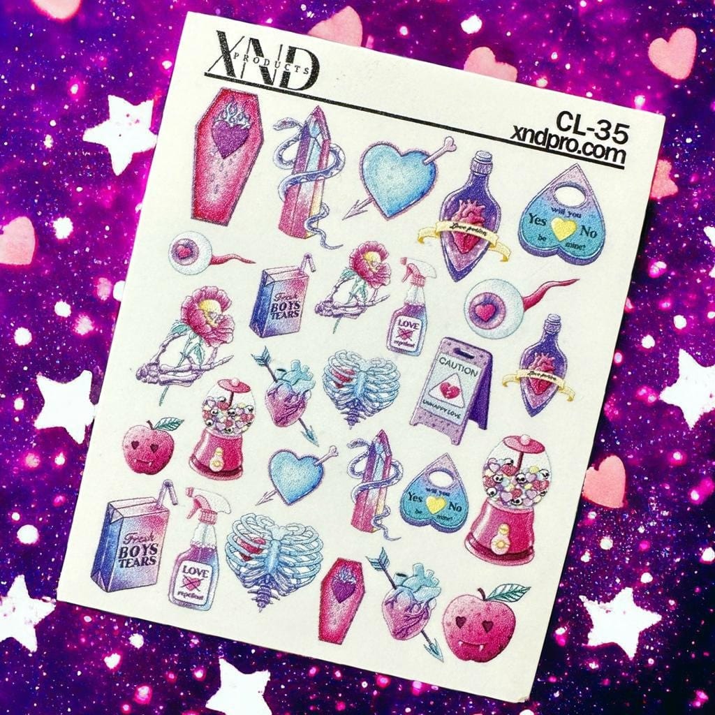 XND Products 2D Nail Decal CL-35 / Nail Decal 2D / Spooky San Valentine Nails