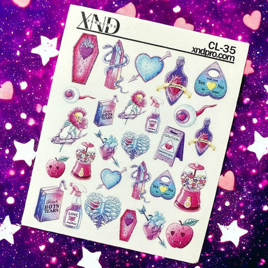 XND Products 2D Nail Decal CL-35 / Nail Decal 2D / Spooky San Valentine Nails