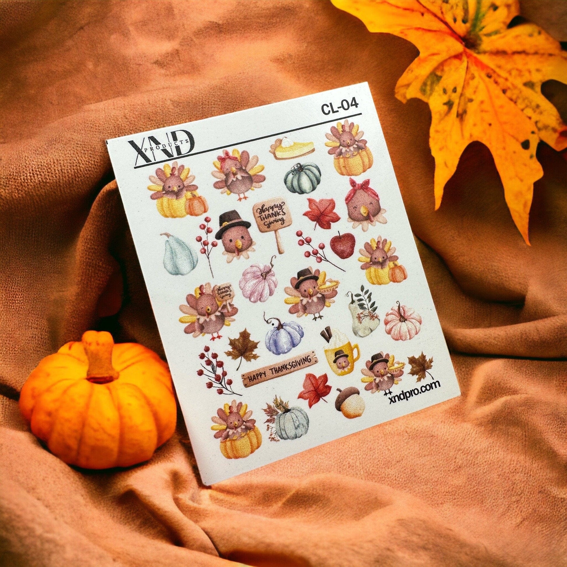 XND Products 2D Nail Decal CL-04 / Nail Decal 2D / Thanksgiving Nail / Autumn