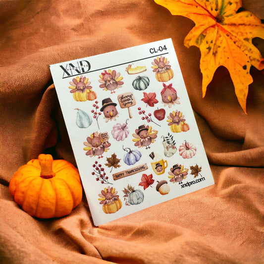 XND Products 2D Nail Decal CL-04 / Nail Decal 2D / Thanksgiving Nail / Autumn