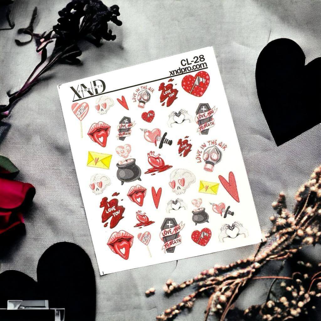 XND Products 2D Nail Decal CL-28 / Nail Decal 2D / Creepy Valentine Nail / Spooky San Valentine Nails