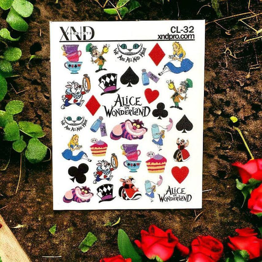 XND Products 2D Nail Decal CL-32 / Nail Decal 2D / Alice inspired/ Wonderland / Alicia