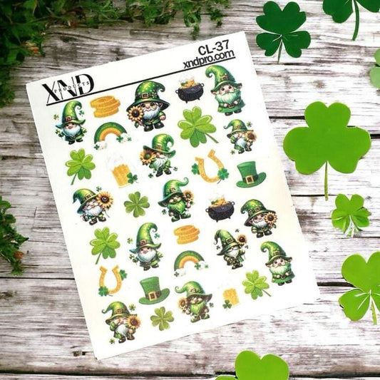 XND Products 2D Nail Decal CL-37 / Nail Decal 2D St. Patrick's Day/ Gnomes/Lucky