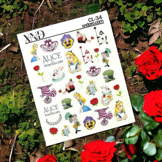 XND Products 2D Nail Decal CL-34 / Nail Decal 2D / Alice inspired/ Wonderland / Alicia/
