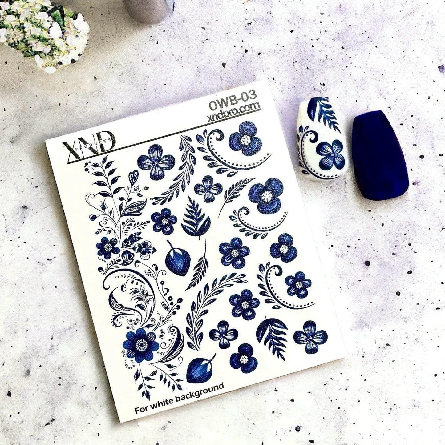 XND Products 2D Nail Decal OWB-03 / Nail Decal 2D / Ceramic blue delft/ Vintage Delft Flowers