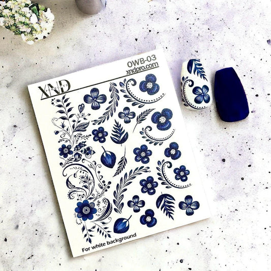XND Products 2D Nail Decal OWB-03 / Nail Decal 2D / Ceramic blue delft/ Vintage Delft Flowers