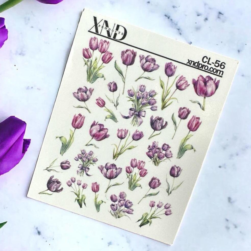 XND Products 2D Nail Decal CL-56 / Nail Decal 2D/ Tulips/Spring Nails/ Purple Nails