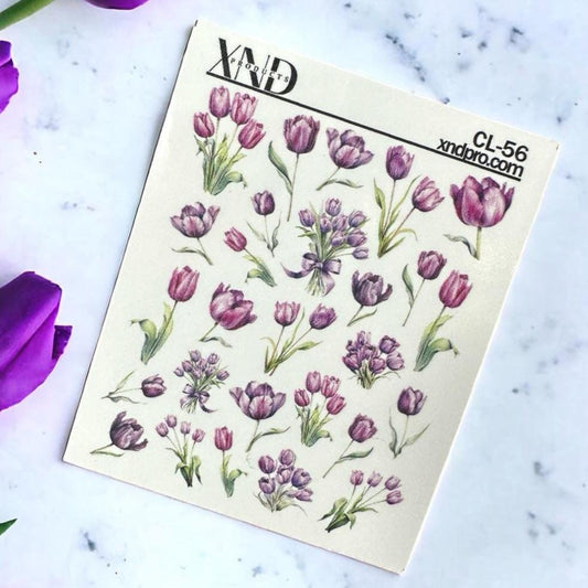 XND Products 2D Nail Decal CL-56 / Nail Decal 2D/ Tulips/Spring Nails/ Purple Nails