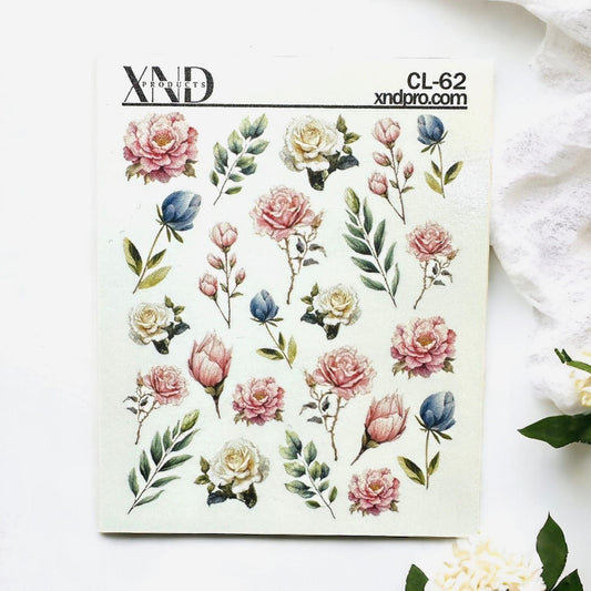 XND Products 2D Nail Decal CL-62 / Nail Decal 2D/ Roses/ Spring Nails/ Flowers/ Roses