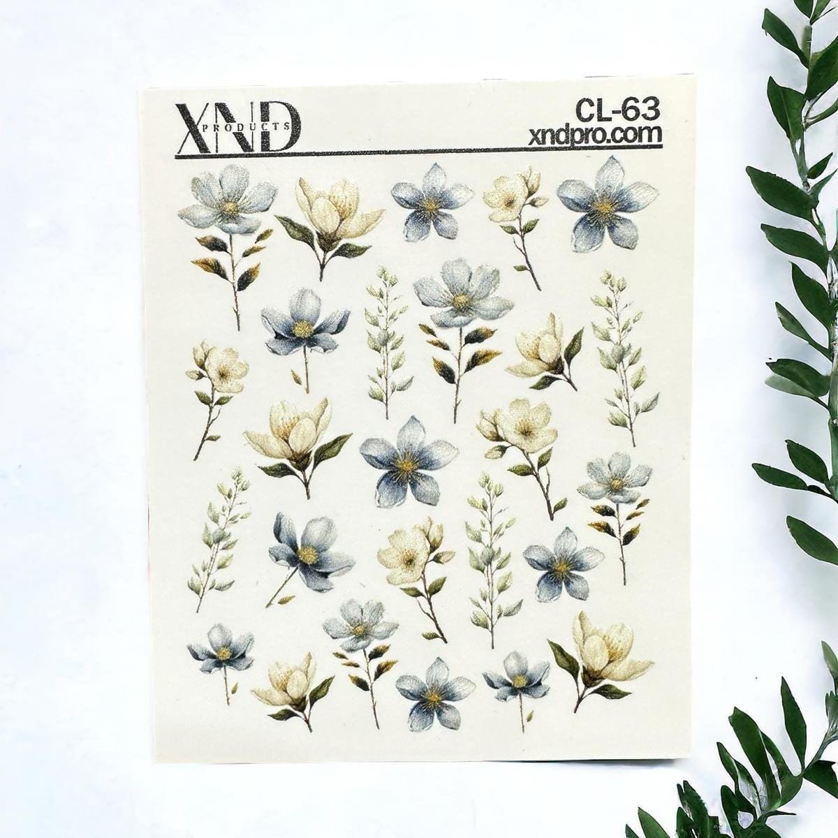 XND Products 2D Nail Decal CL-63 / Nail Decal 2D/ Flowers/ Spring Nails/ Blue Flowers