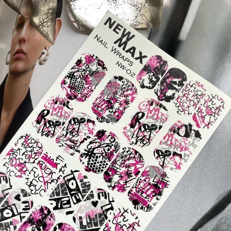 XND Products 2D Nail Decal NW-02 / Nail Wrap /Urban Style Nails/ Pink Nail Wraps/ Graffiti