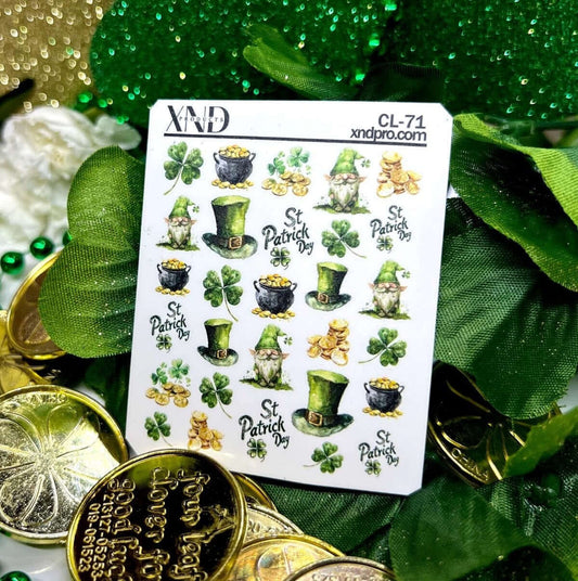 XND Products 2D Nail Decal CL-71 / Nail Decal 2D St. Patrick's Day/ Gnomes