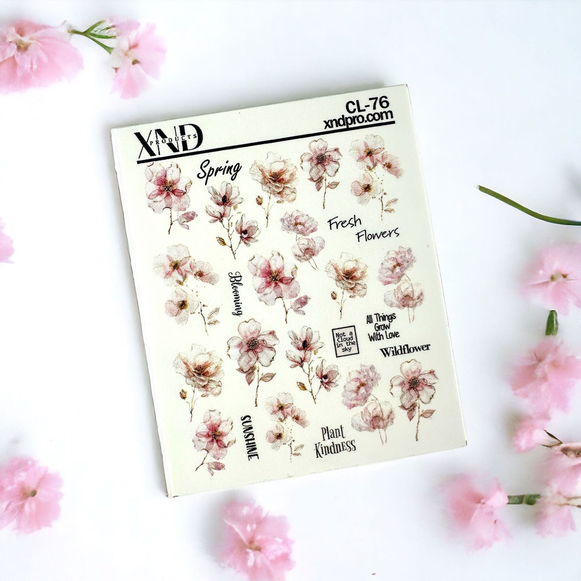 XND Products 2D Nail Decal CL-76 / Nail Decal 2D/ Floral Nails/ Pink Flowers
