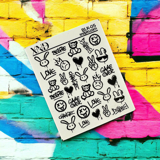 XND Products 2D Nail Decal BLK-05 / Nail Decal 2D / Graffiti Nails/ Street Art