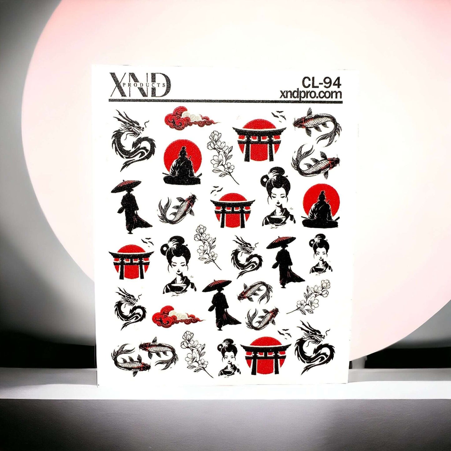 XND Products 2D Nail Decal CL-94 / Nail Decal 2D / Japanese / Geisha / Dragon / Koi Fish