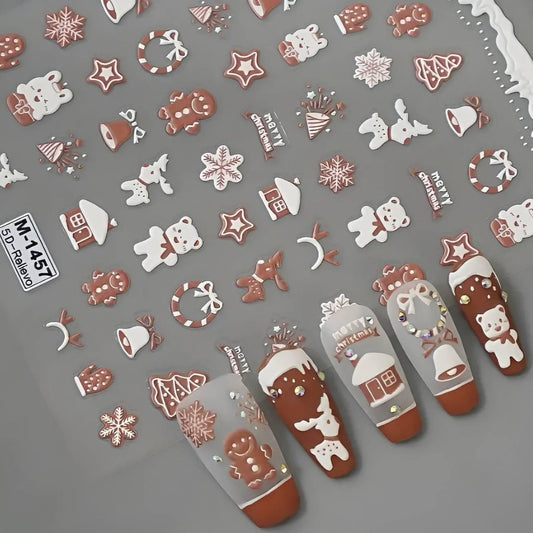 XND Products Self-Adhesive Nail Stickers Self-Adhesive Nail Stickers/ Christmas Nail Art 5D / Santa/ Reindeer/ Snowflake/ Christmas Tree & Gingerbread Patterns
