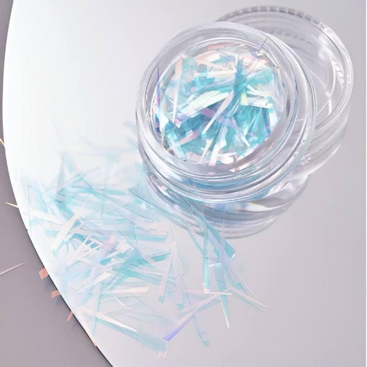 XND Products Flakes Aurora Glass Nail Art Flakes, Nail Decor Strips for Diamond Effect Shimmering Iridescent.