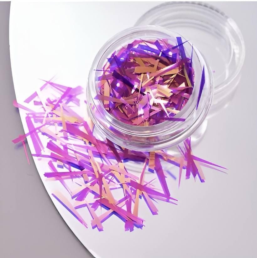 XND Products Flakes Aurora Glass Nail Art Flakes, Shattered Glass Effect, Diamond Effect Pink Shimmering Iridescent Nail Decor