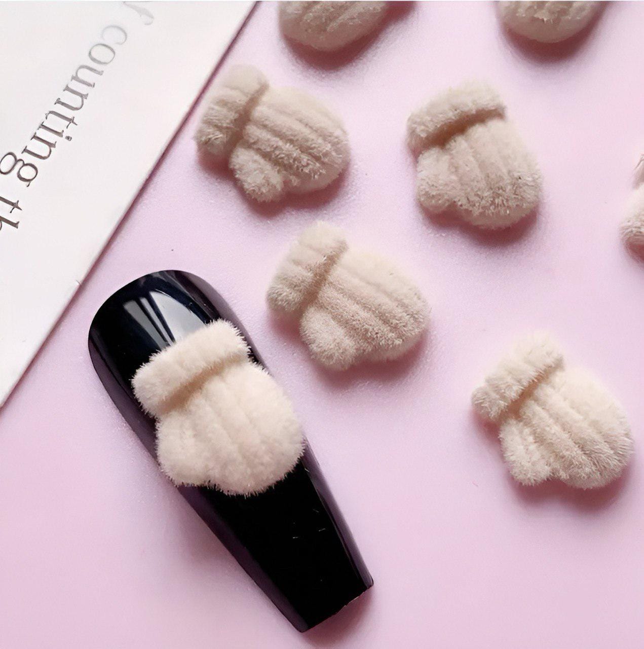 XND Products Nail Charms Christmas Gloves (2 pcs) -Nail Charm/ 3D Plush Mittens Nail Art Charms/ Soft Sweater Texture Glove Design
