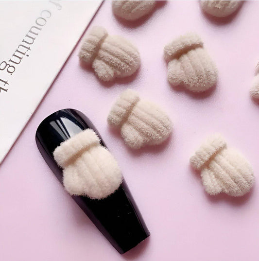 XND Products Nail Charms Christmas Gloves (2 pcs) -Nail Charm/ 3D Plush Mittens Nail Art Charms/ Soft Sweater Texture Glove Design