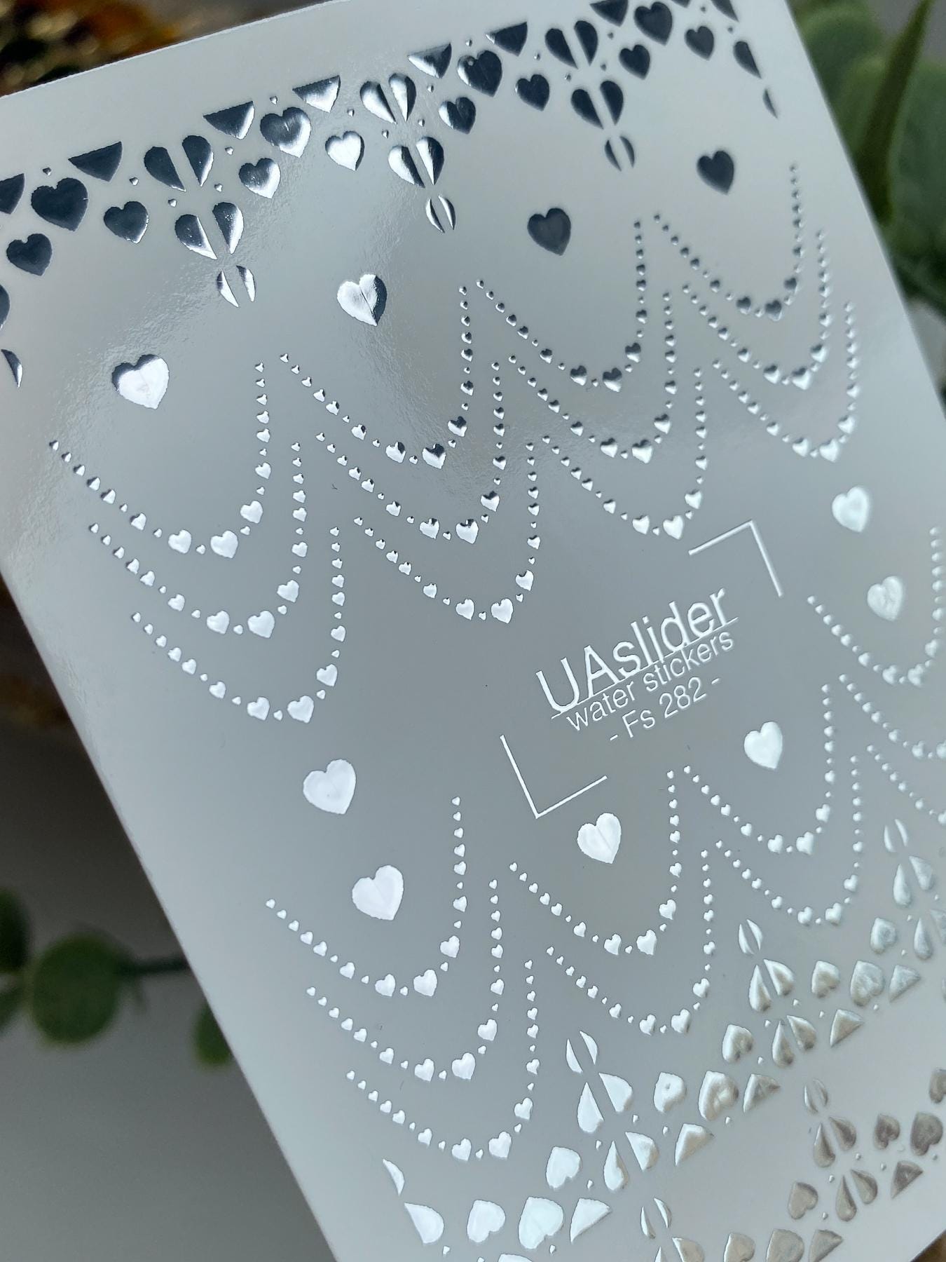 XND Products Nail Water Decal Silver FOIL/ French Tip with hearts /Heart French Line/French Nail Tattoo/Nail Waterslide Decals/Hearts Nail Art/