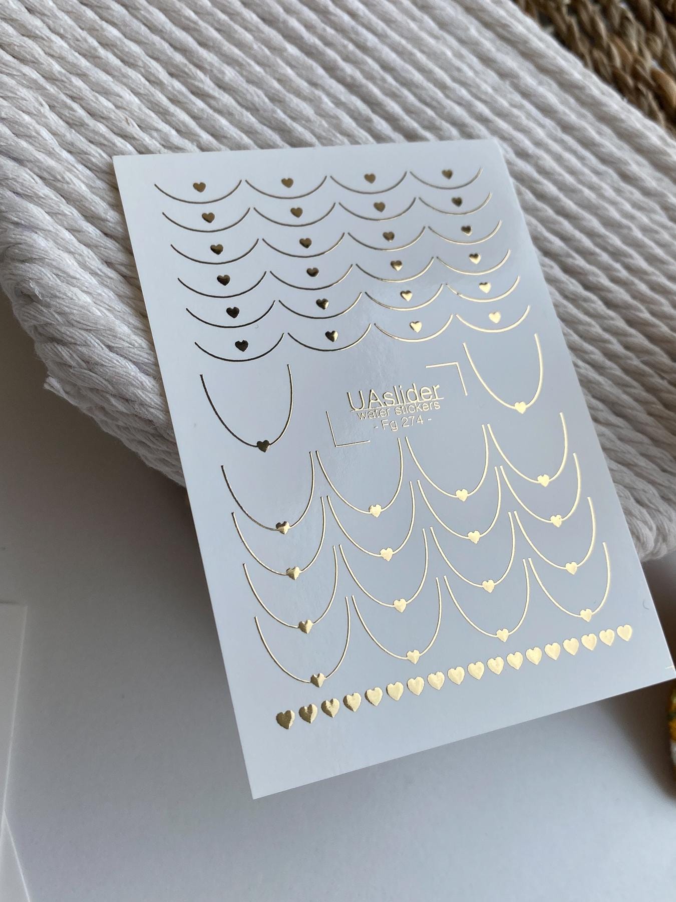 XND Products Nail Water Decal GOLD FOIL/ French Tip with hearts /Heart French Line/French Nail Tattoo/Nail Waterslide Decals/Hearts Nail Art/