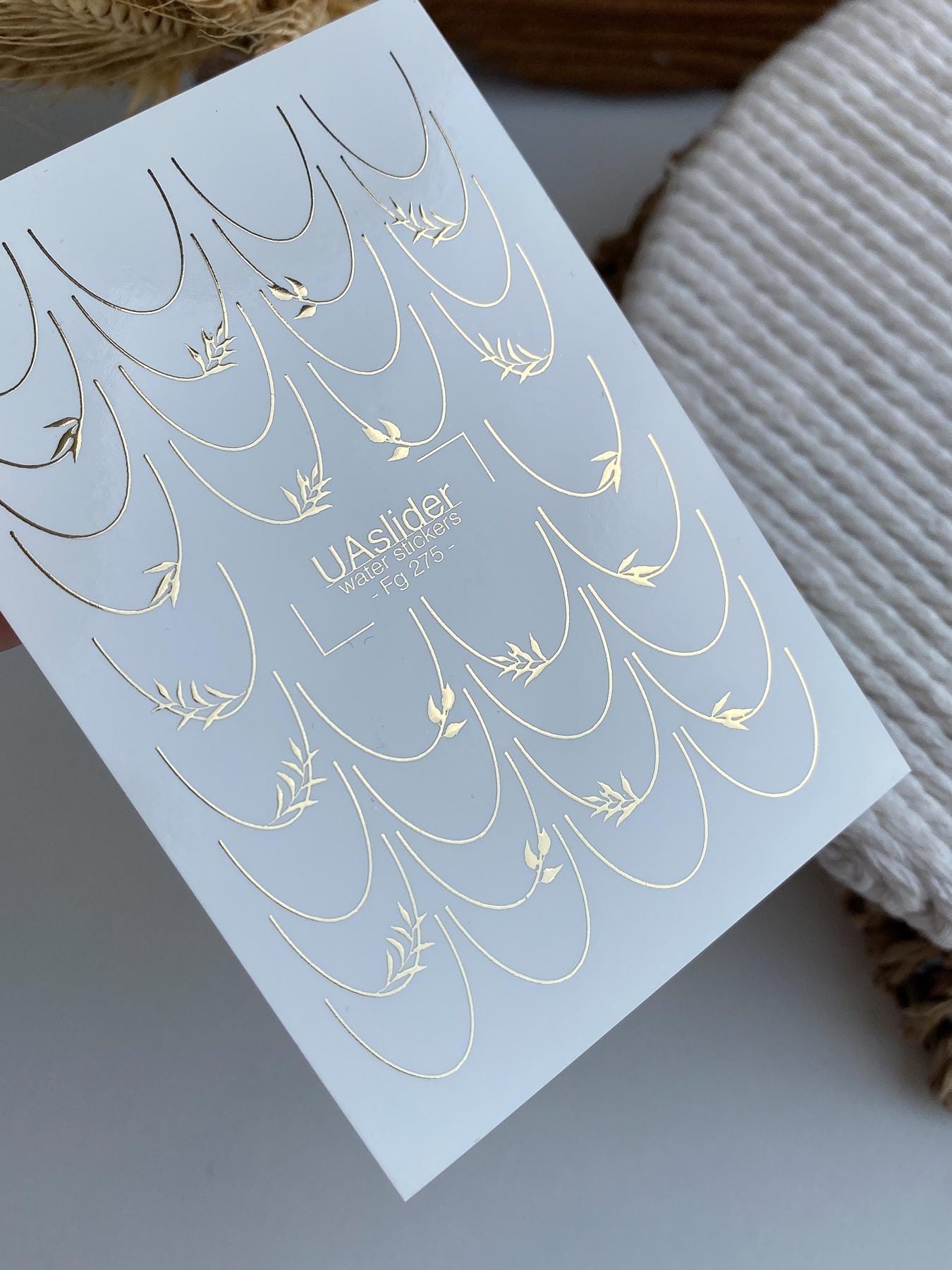 XND Products Nail Water Decal GOLD FOIL/ Leaves French Tip/ Foliage French Line/French Nail Tattoo /Waterslide /Nail Waterslide Decals/ Nail Art/