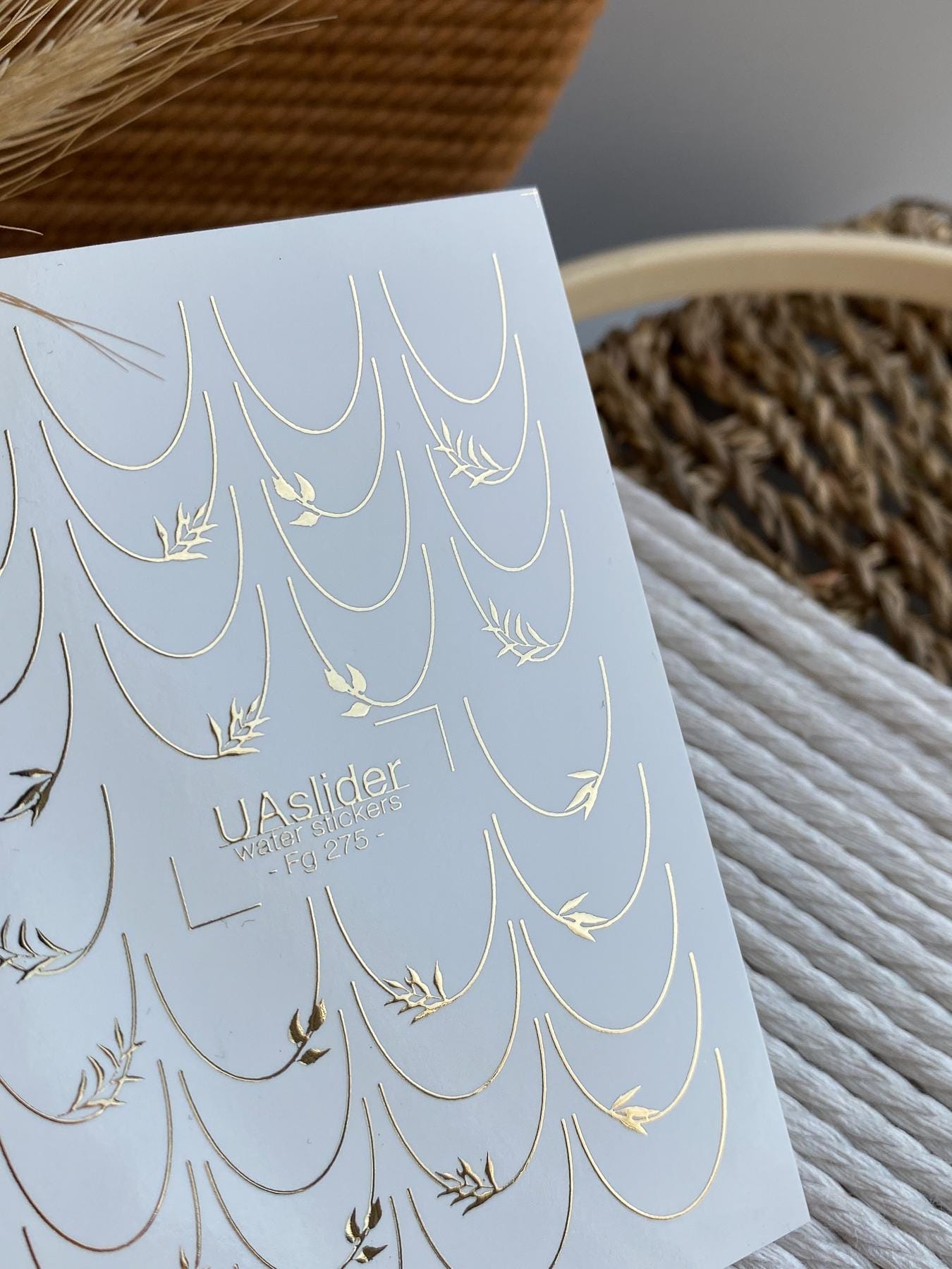 XND Products Nail Water Decal GOLD FOIL/ Leaves French Tip/ Foliage French Line/French Nail Tattoo /Waterslide /Nail Waterslide Decals/ Nail Art/