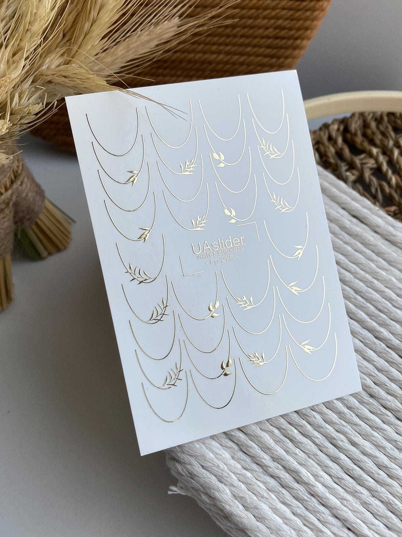 XND Products Nail Water Decal GOLD FOIL/ Leaves French Tip/ Foliage French Line/French Nail Tattoo /Waterslide /Nail Waterslide Decals/ Nail Art/