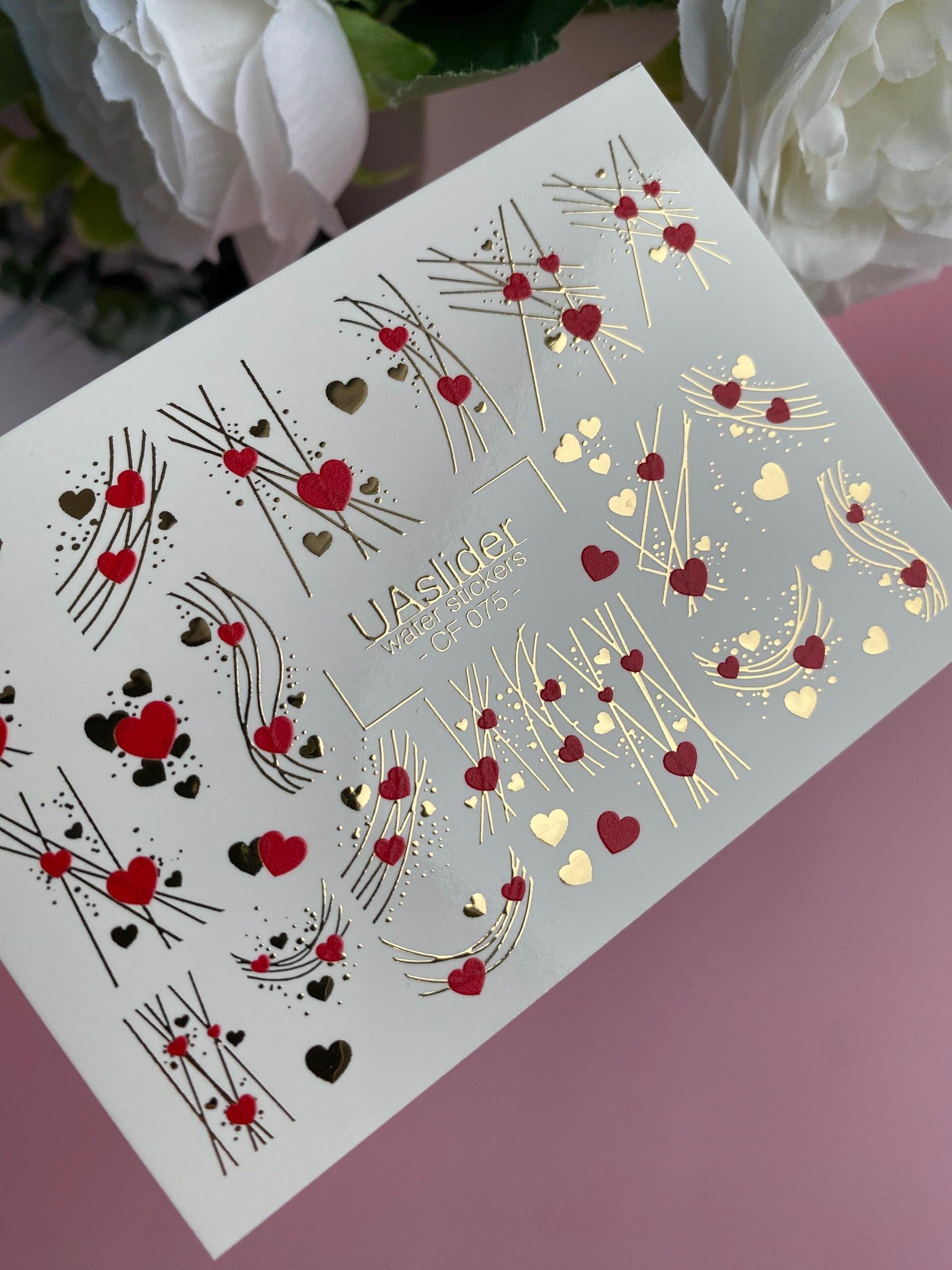 XND Products Nail Water Decal GOLD FOIL/ Heart Nail Art/ Valentine's Day Nail Slider/ Nail Tattoo /Waterslide /Nail Waterslide Decals/ Nail Art/