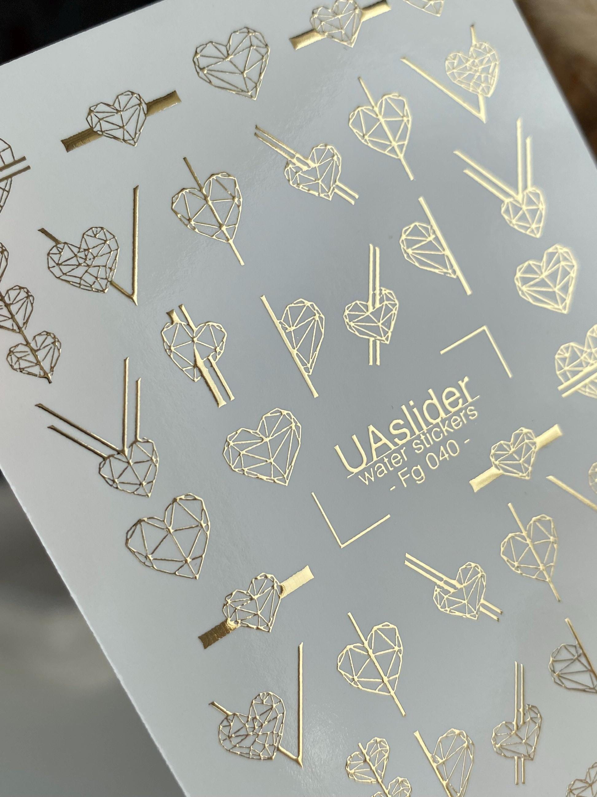 XND Products Nail Water Decal Gold FOIL/ Geometric Hearts/ Polygonal Heart/  Waterslide /Nail Waterslide Decals/Nail Art/