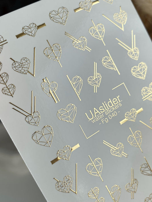XND Products Nail Water Decal Gold FOIL/ Geometric Hearts/ Polygonal Heart/  Waterslide /Nail Waterslide Decals/Nail Art/