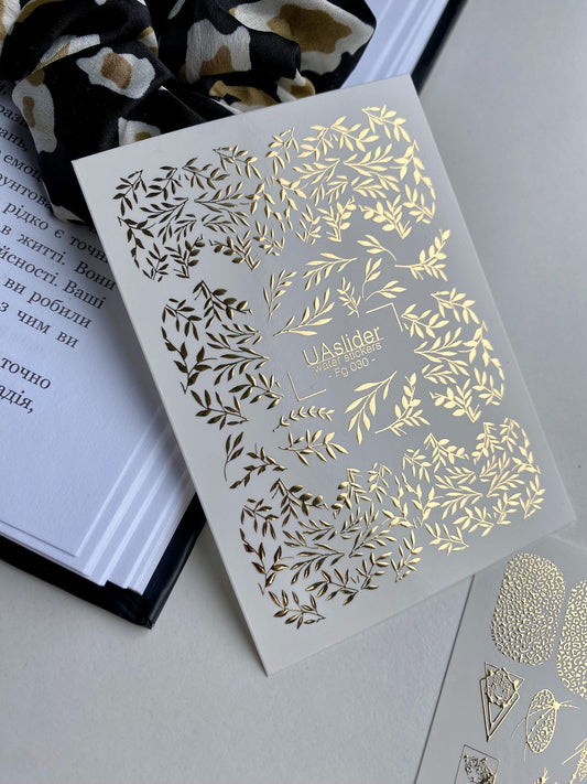 XND Products Nail Water Decal Gold FOIL/ Gold Leaves/ Tree Leaves/ Tree Branches/ Summer Nails/ Waterslide /Nail Waterslide Decals/Nail Art/