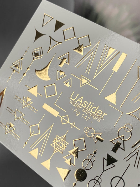 XND Products Nail Water Decal Gold FOIL / Minimalist Geometric Designs / Arrows / Triangles / Lines / Y2K Waterslide / Nail Waterslide Decals/ Nail Art/