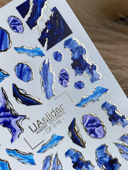 XND Products Nail Water Decal Gold FOIL/ Blue Marble Effect / Swirls Ripples/ Water Nail Decals / Crystal Waterslide / Nail Waterslide Decals/ Nail Art/
