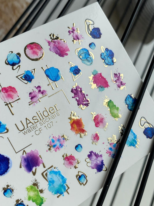 XND Products Nail Water Decal Gold FOIL/Watercolor Splash/Water Nail Decals/Waterslide / Nail Waterslide Decals/ Nail Art/