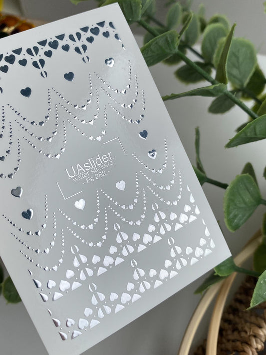 XND Products Nail Water Decal Silver FOIL/ French Tip with hearts /Heart French Line/French Nail Tattoo/Nail Waterslide Decals/Hearts Nail Art/