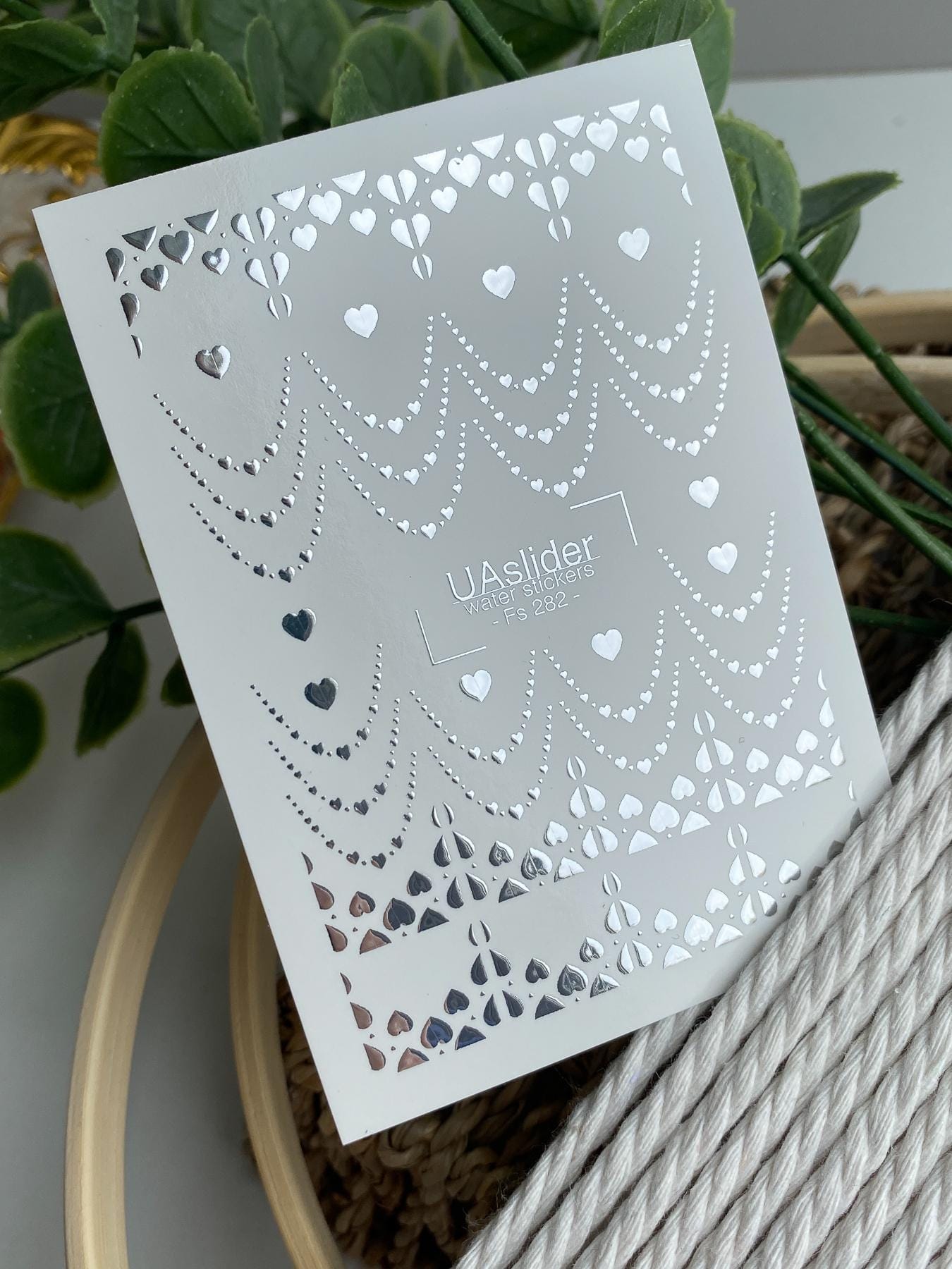 XND Products Nail Water Decal Silver FOIL/ French Tip with hearts /Heart French Line/French Nail Tattoo/Nail Waterslide Decals/Hearts Nail Art/