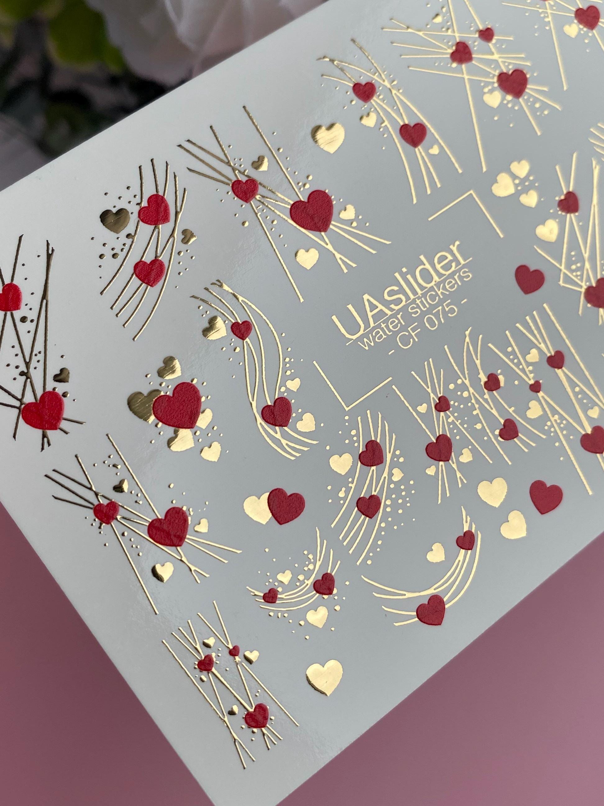 XND Products Nail Water Decal GOLD FOIL/ Heart Nail Art/ Valentine's Day Nail Slider/ Nail Tattoo /Waterslide /Nail Waterslide Decals/ Nail Art/
