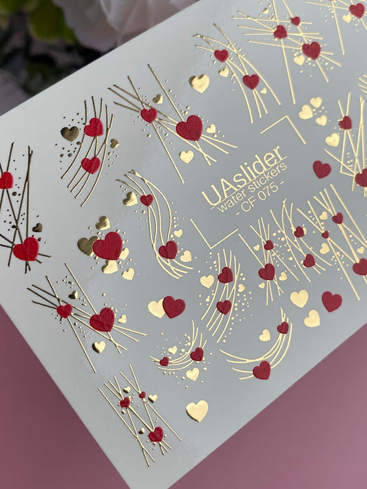 XND Products Nail Water Decal GOLD FOIL/ Heart Nail Art/ Valentine's Day Nail Slider/ Nail Tattoo /Waterslide /Nail Waterslide Decals/ Nail Art/