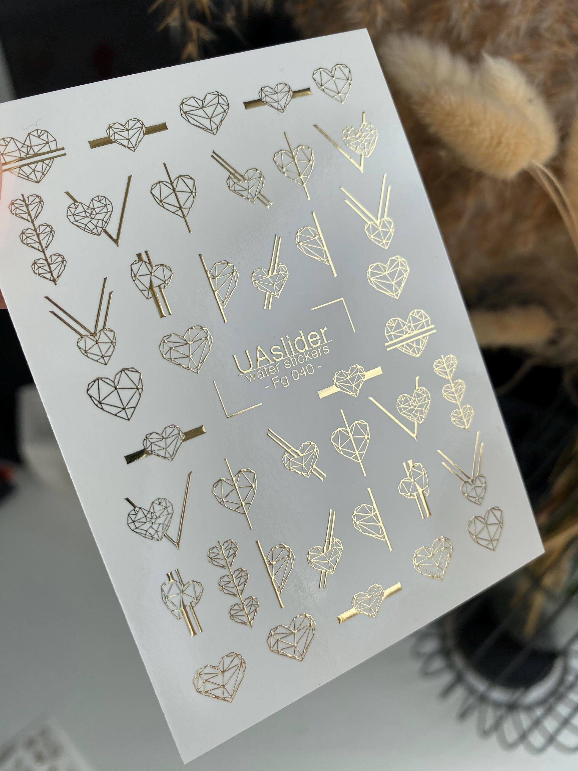 XND Products Nail Water Decal Gold FOIL/ Geometric Hearts/ Polygonal Heart/  Waterslide /Nail Waterslide Decals/Nail Art/
