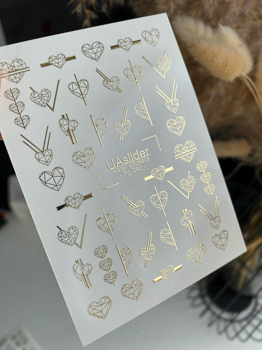 XND Products Nail Water Decal Gold FOIL/ Geometric Hearts/ Polygonal Heart/  Waterslide /Nail Waterslide Decals/Nail Art/
