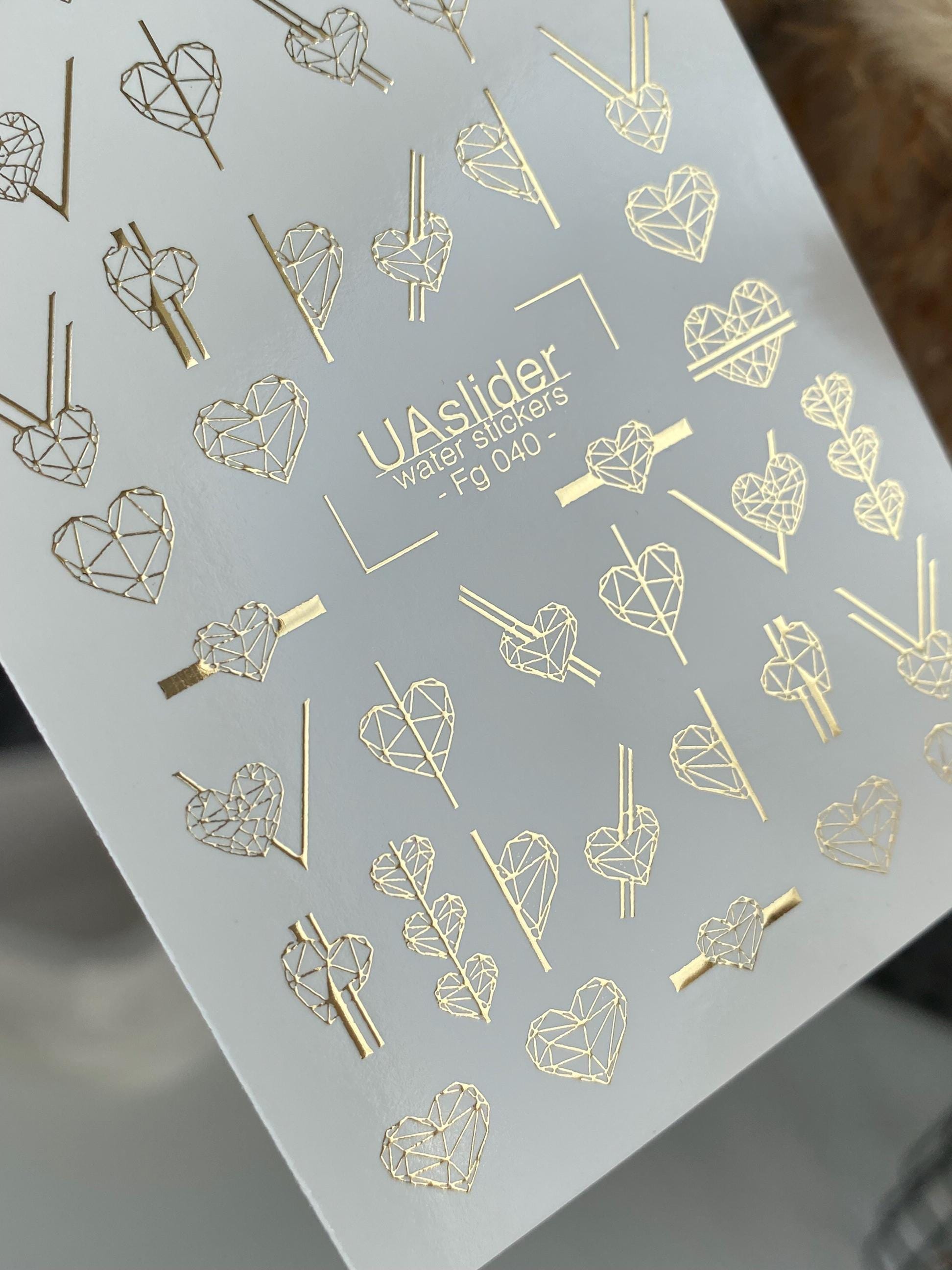 XND Products Nail Water Decal Gold FOIL/ Geometric Hearts/ Polygonal Heart/  Waterslide /Nail Waterslide Decals/Nail Art/
