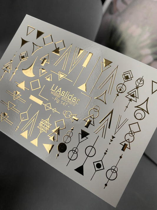 XND Products Nail Water Decal Gold FOIL / Minimalist Geometric Designs / Arrows / Triangles / Lines / Y2K Waterslide / Nail Waterslide Decals/ Nail Art/