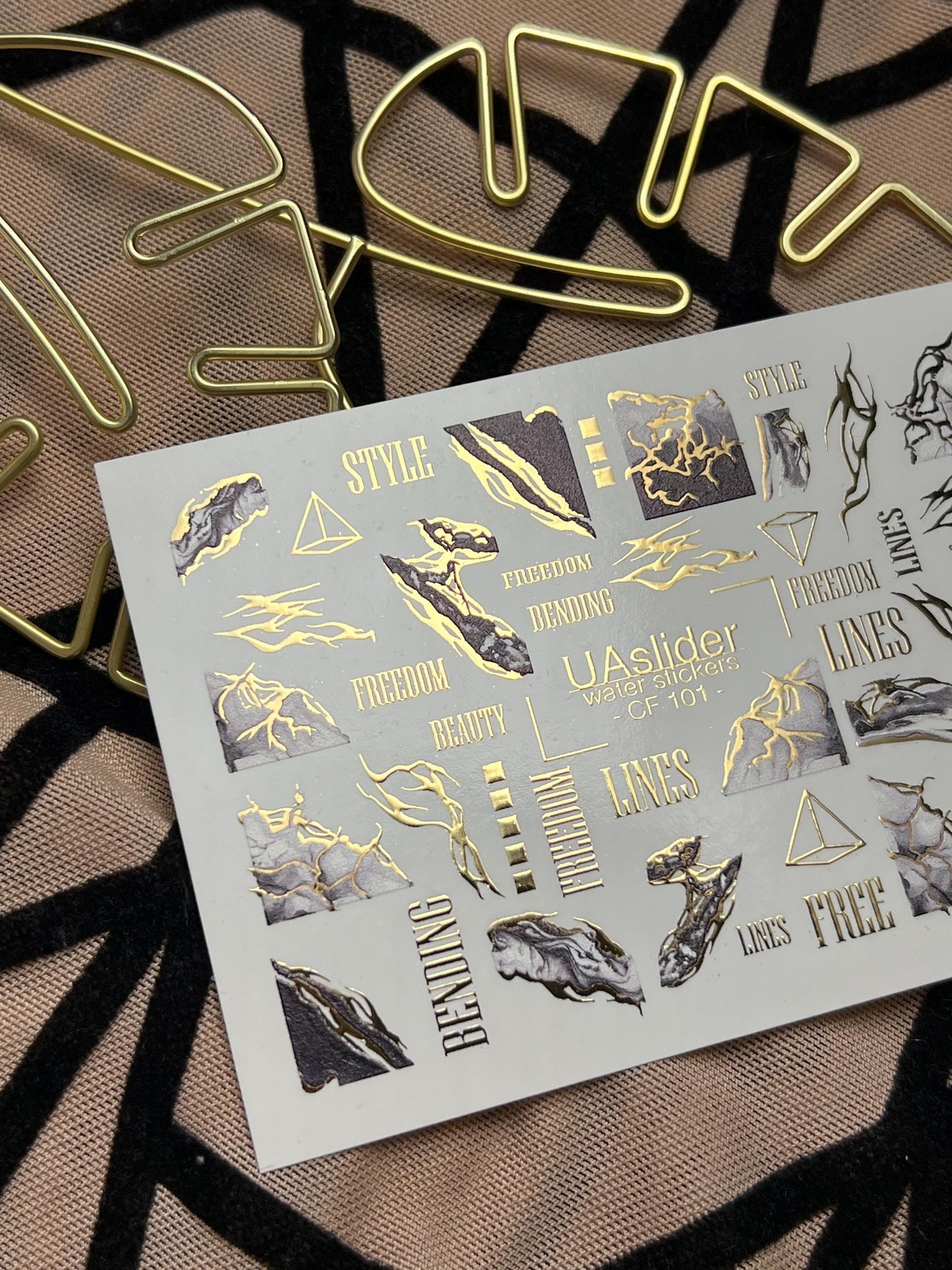 UA Slider 2D Nail Decal CF-101 Nail Water Decal Gold FOIL/ Abstract/ Marble / Luxury /Line Art/ Foil Nail Stickers / Nail Stickers