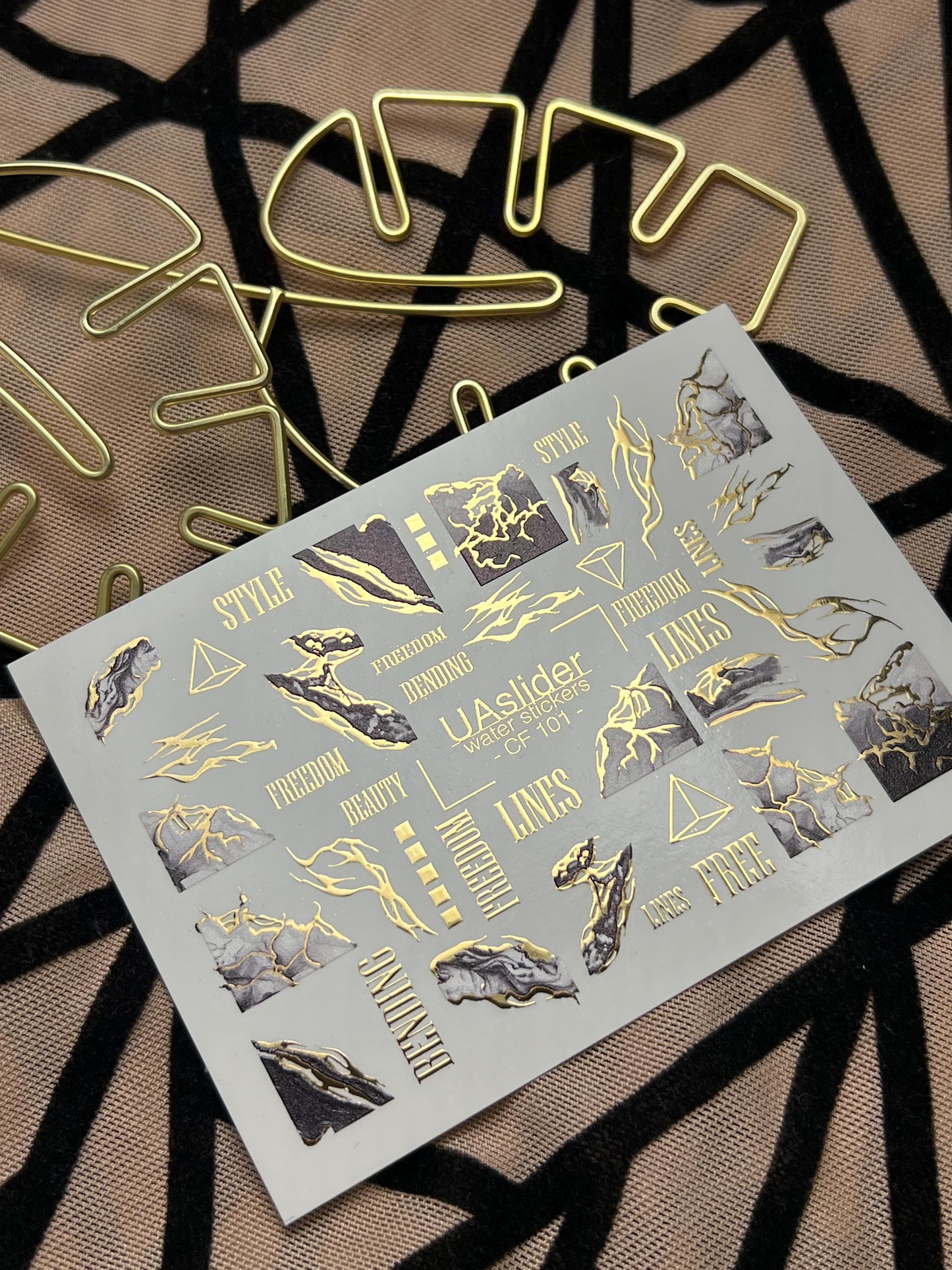 UA Slider 2D Nail Decal CF-101 Nail Water Decal Gold FOIL/ Abstract/ Marble / Luxury /Line Art/ Foil Nail Stickers / Nail Stickers