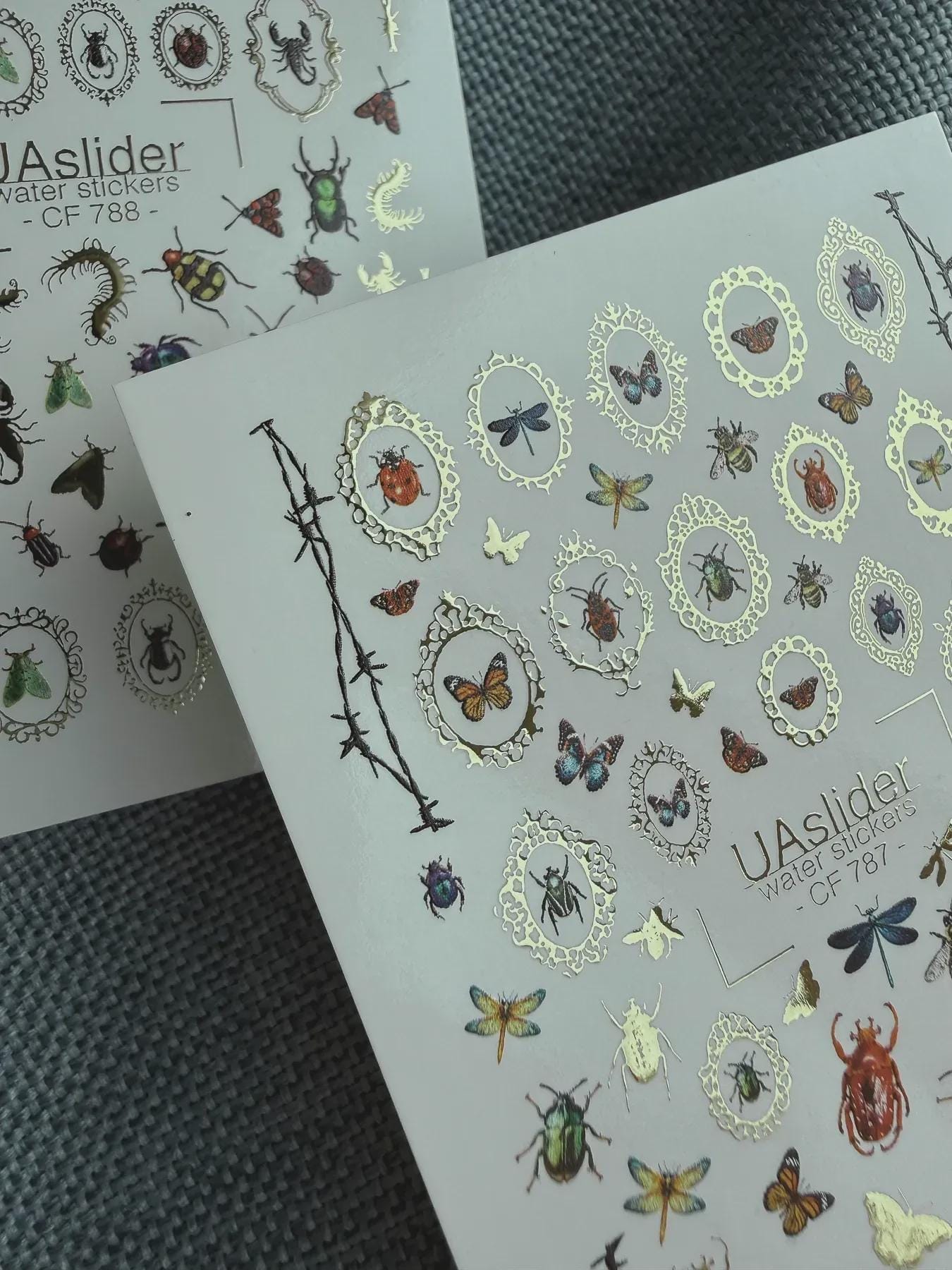 UA Slider 2D Nail Decal CF-787 Insects / Butterflies / Barbed Wire Frames / Nail Art / Nail Water Decals