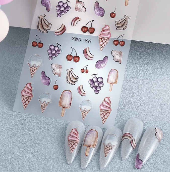 XND Products Self-Adhesive Nail Stickers Self Adhesive Nail Sticker / Cherry, Banana, Grapes, Ice-cream, Summer Vibes