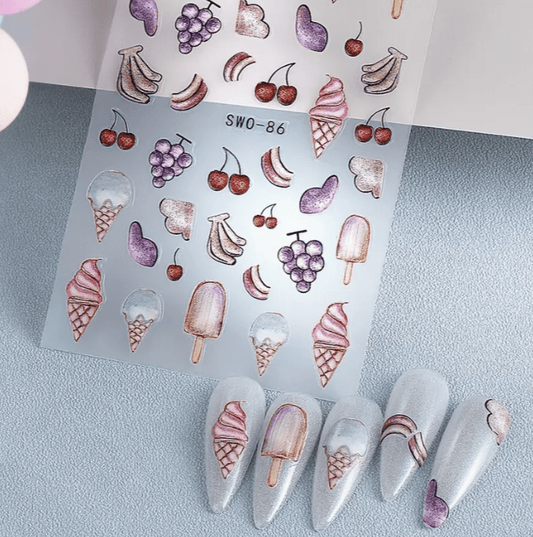 XND Products Self-Adhesive Nail Stickers Self Adhesive Nail Sticker / Cherry, Banana, Grapes, Ice-cream, Summer Vibes