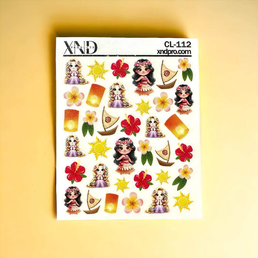 XND Products 2D Nail Decal CL-112 Nail Decal 2D / Princess Inspired / Floating lanterns/ Hawaiian Flowers